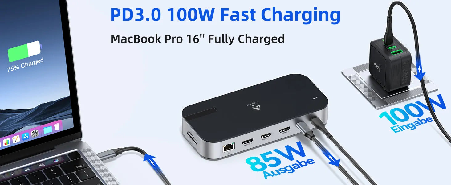 Lionwei Laptop Docking Station Triple Monitor 16-IN-1(Including Charging)