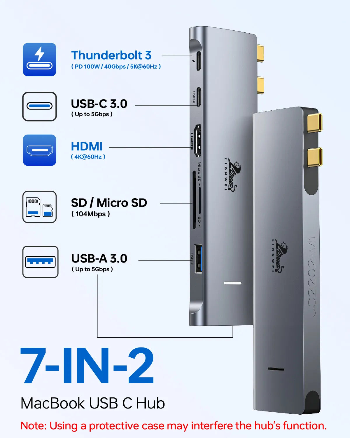 Lionwei USB C Hub for MacBook 7-IN-2