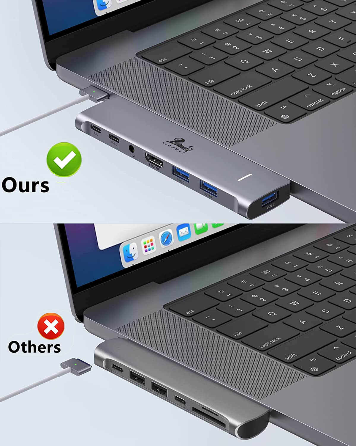 Lionwei HDMI USB C Hub for MacBook M1/M2,Support MagSafe 3 Charging