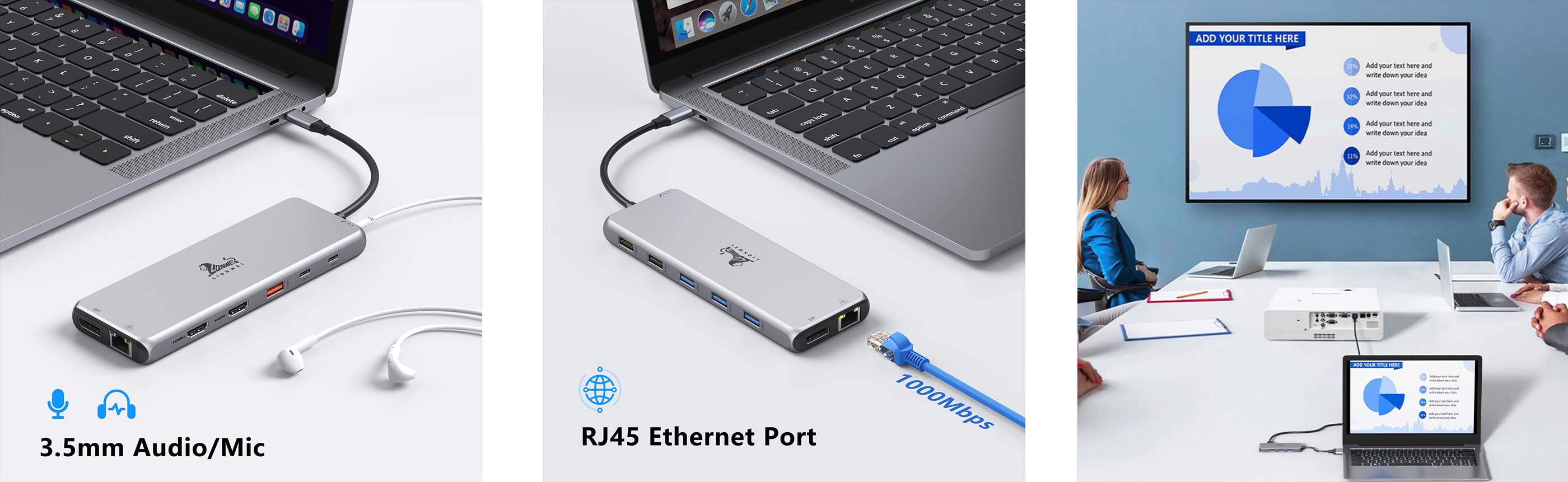Lionwei 10 Gbps USB C Docking Station Triple Monitor 13-IN-1