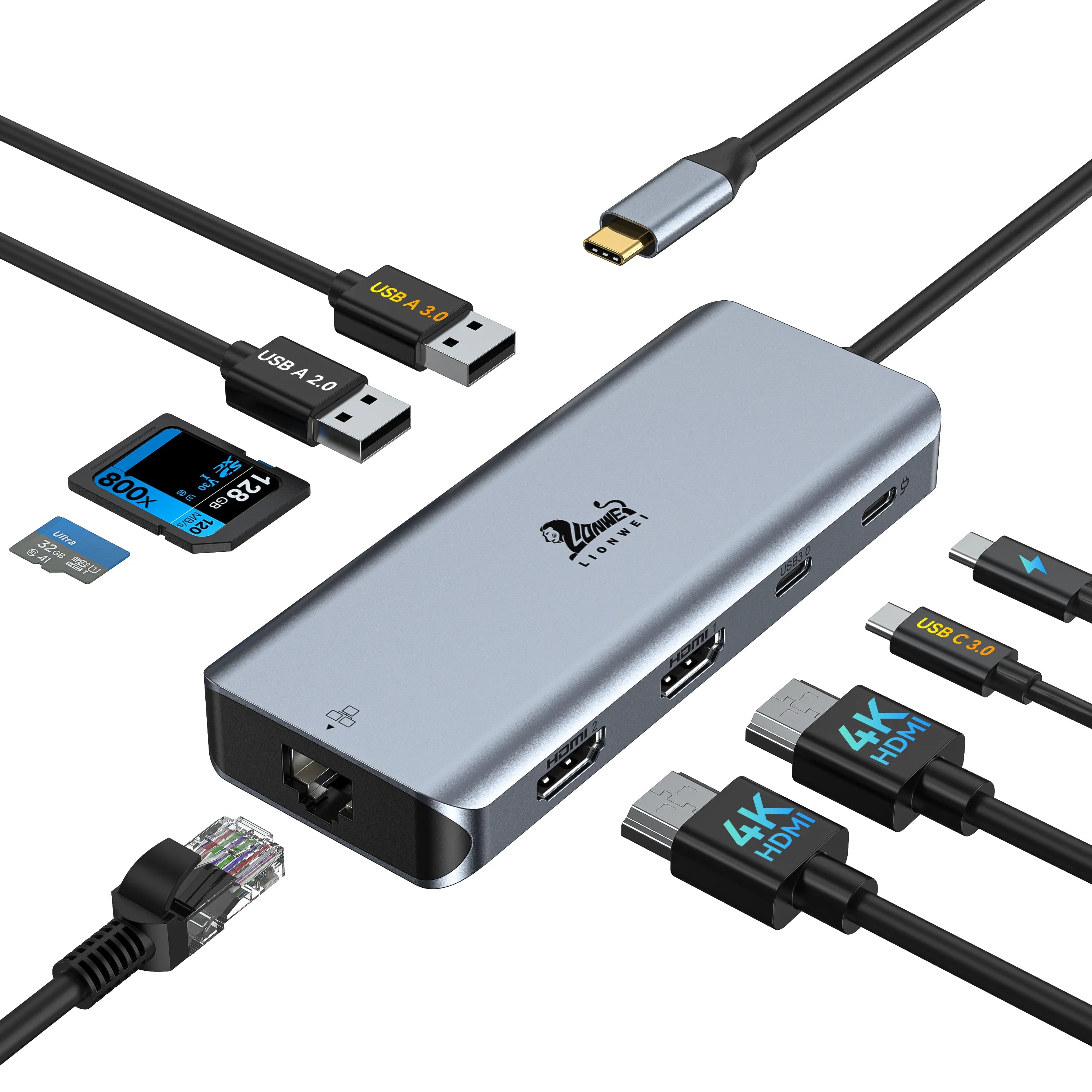 Lionwei USB C Hub to Dual HDMI Docking Station 9-IN-1