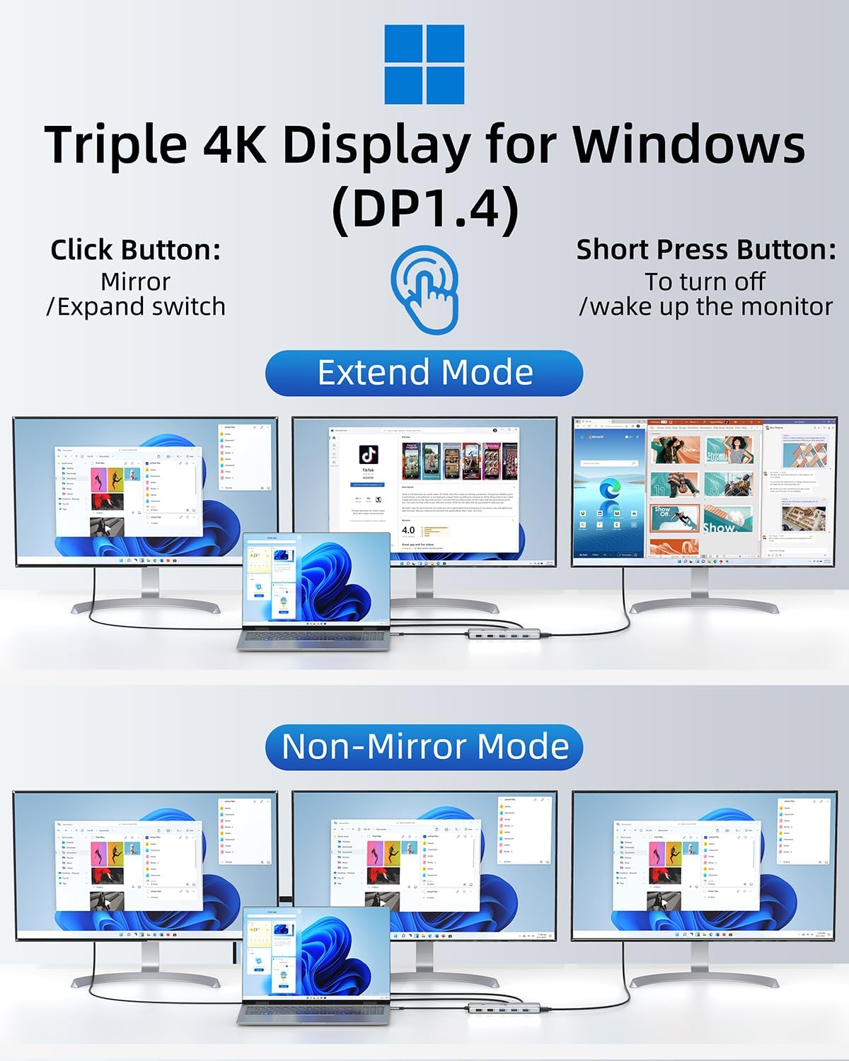 Lionwei 10 Gbps USB C Docking Station Triple Monitor 13-IN-1