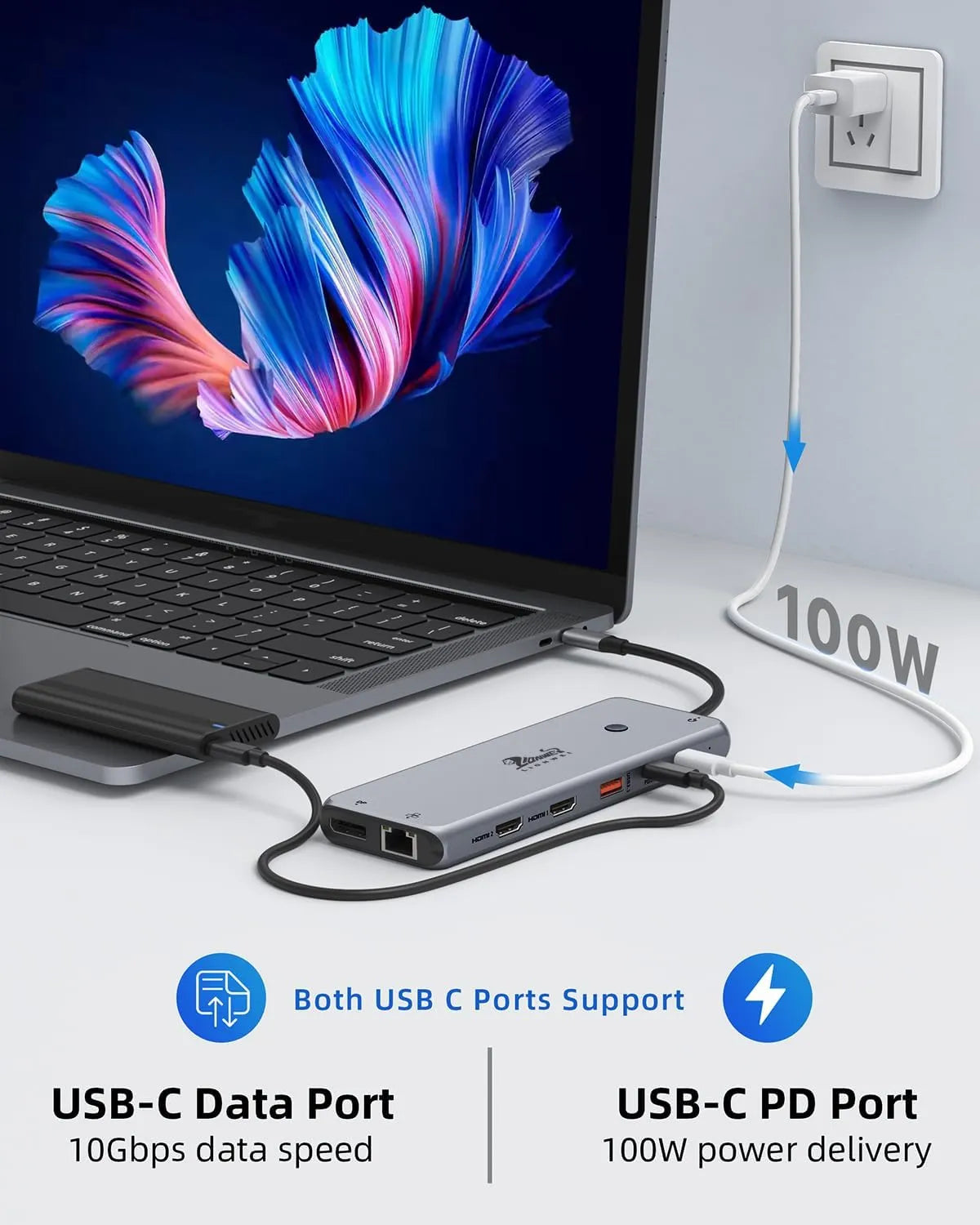 Lionwei 10 Gbps USB C Docking Station Triple Monitor 13-IN-1