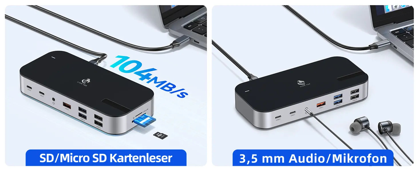 Lionwei Laptop Docking Station Triple Monitor 16-IN-1（Including Charging）