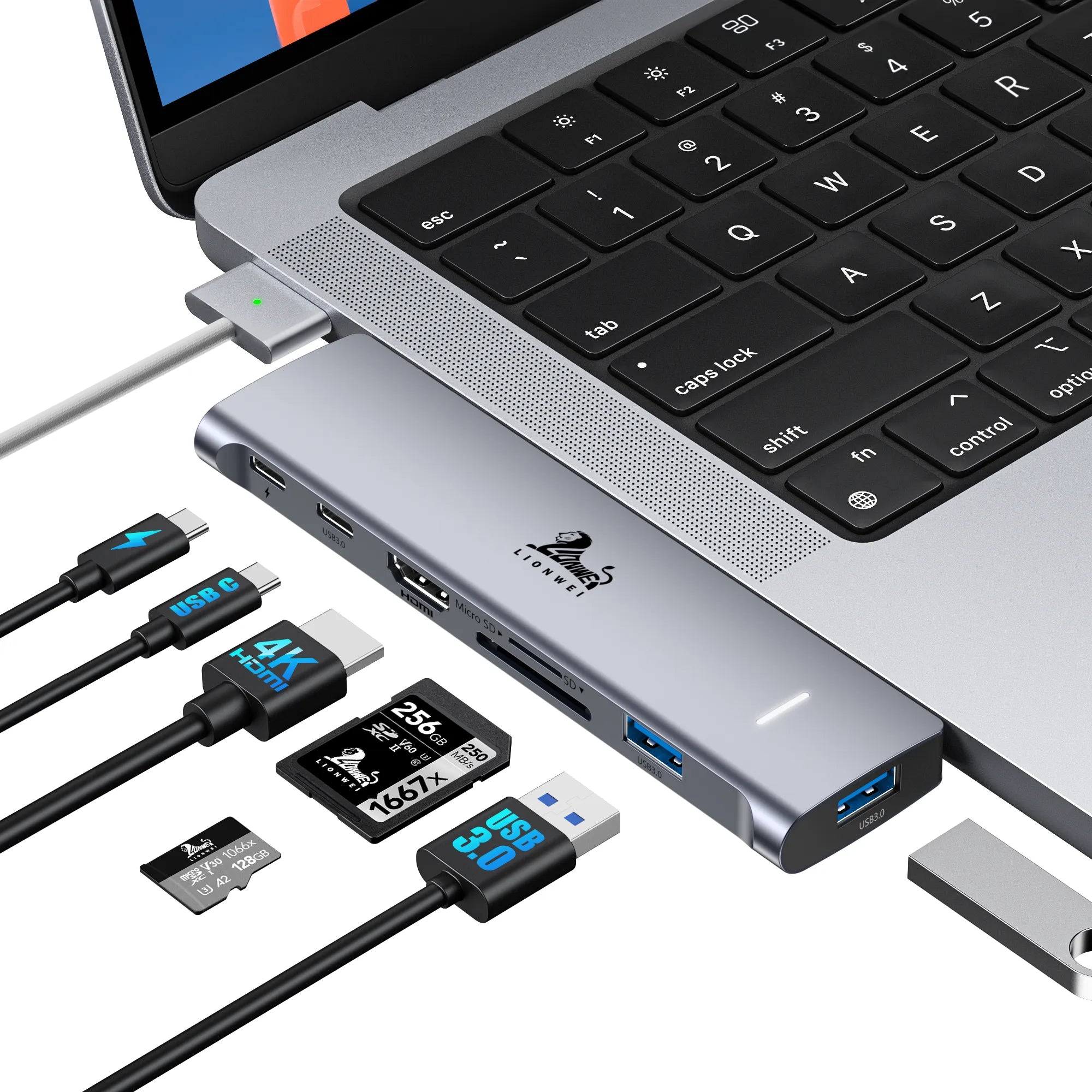 Lionwei USB C Hub for MacBook 2USB3.0 USB C HDMI TB3 SD TF