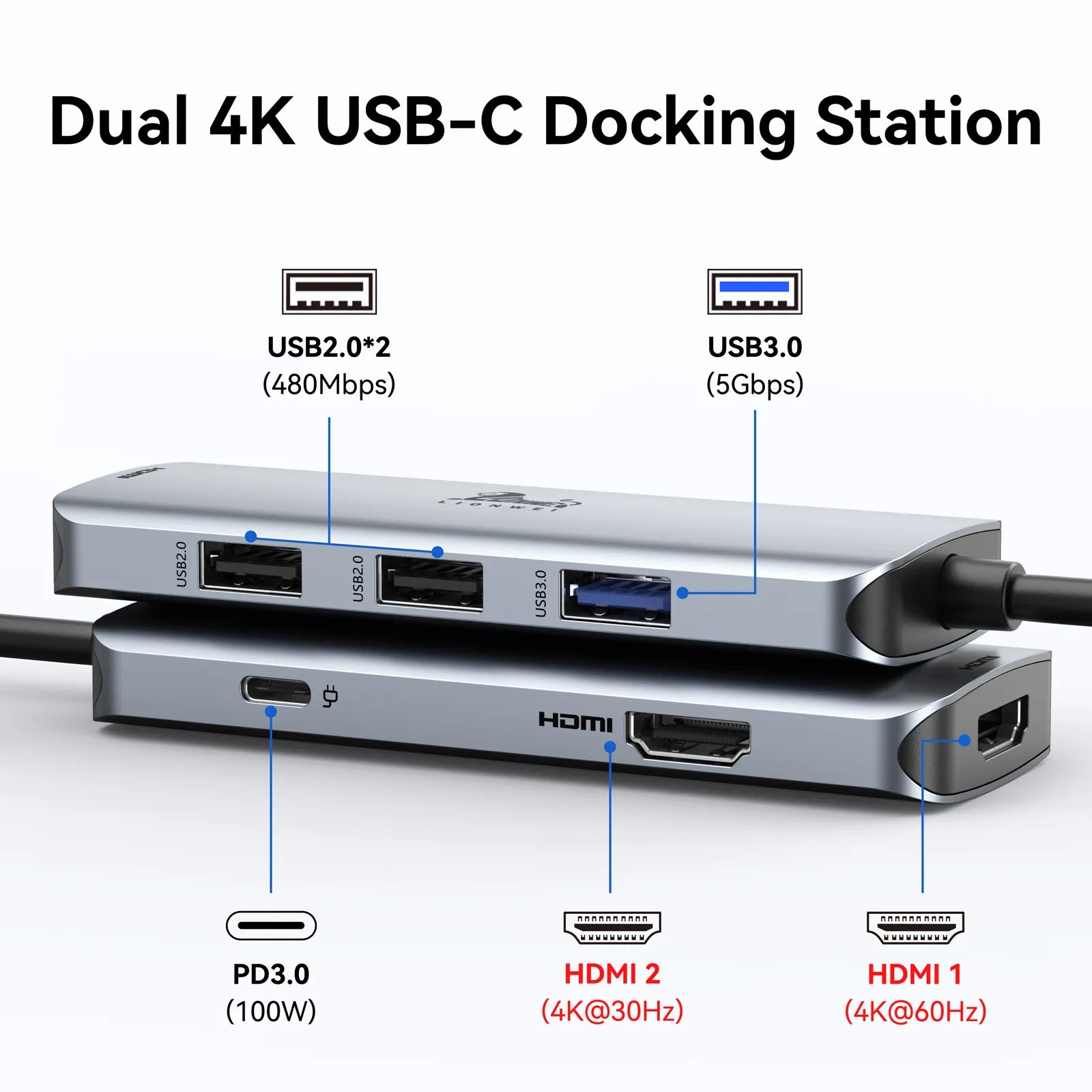 Lionwei USB C Docking Station Dual HDMI 6-IN-1