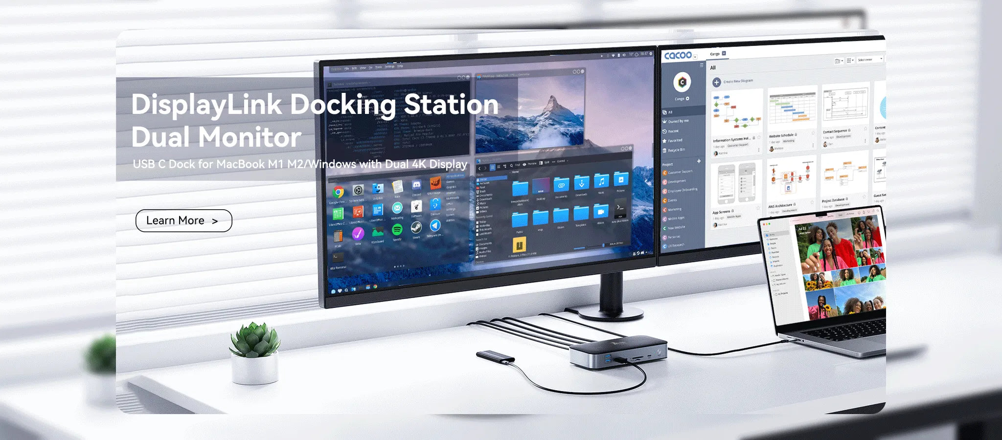 USB C Dock for MacBook M1 M2/Windows with Dual 4K Display