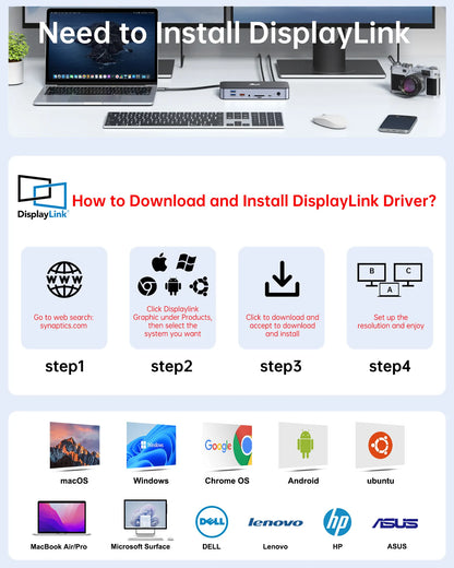 Lionwei 15-in-1 DisplayLink USB Docking Station for MacBook & Windows