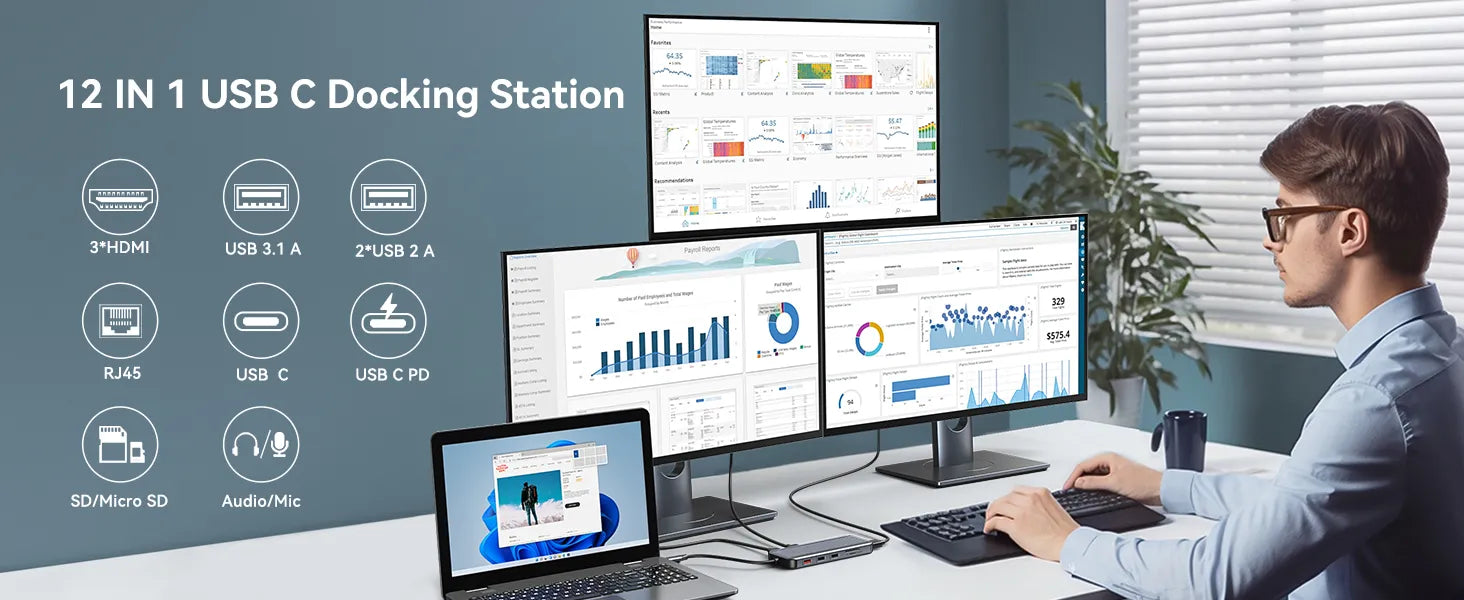 LIONWEI 3 HDMI Docking Station Triple Monitor