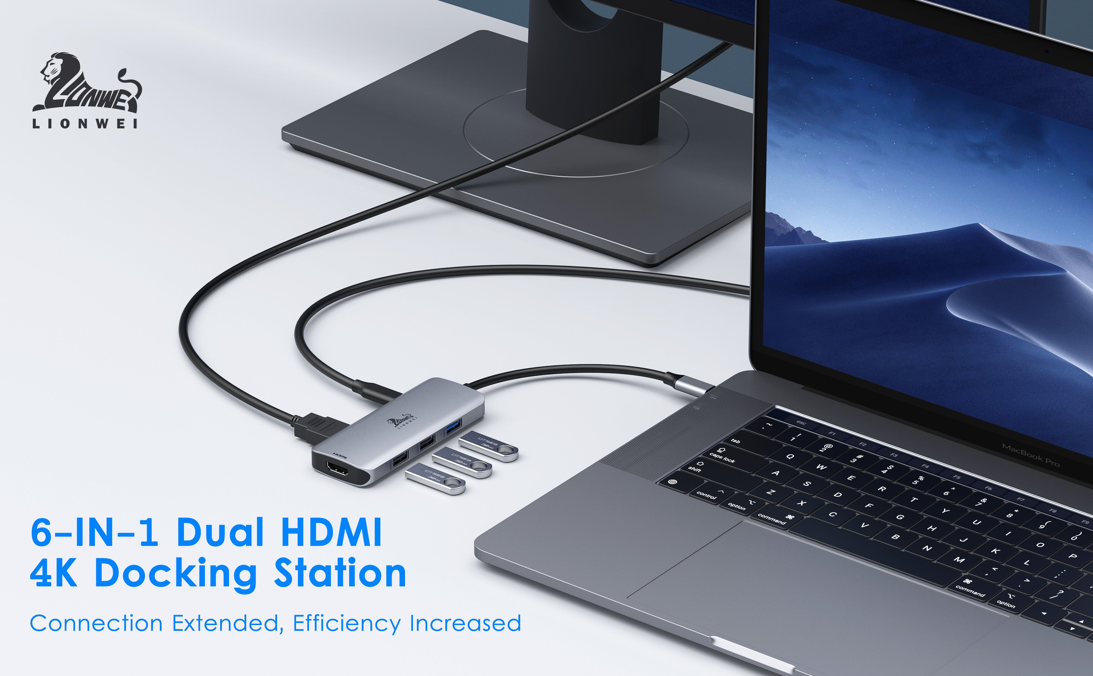 Lionwei USB C Docking Station Dual HDMI 6-IN-1