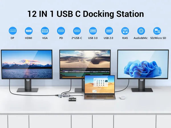 Lionwei USB C Docking Station Triple Display Adapter 12-IN-1