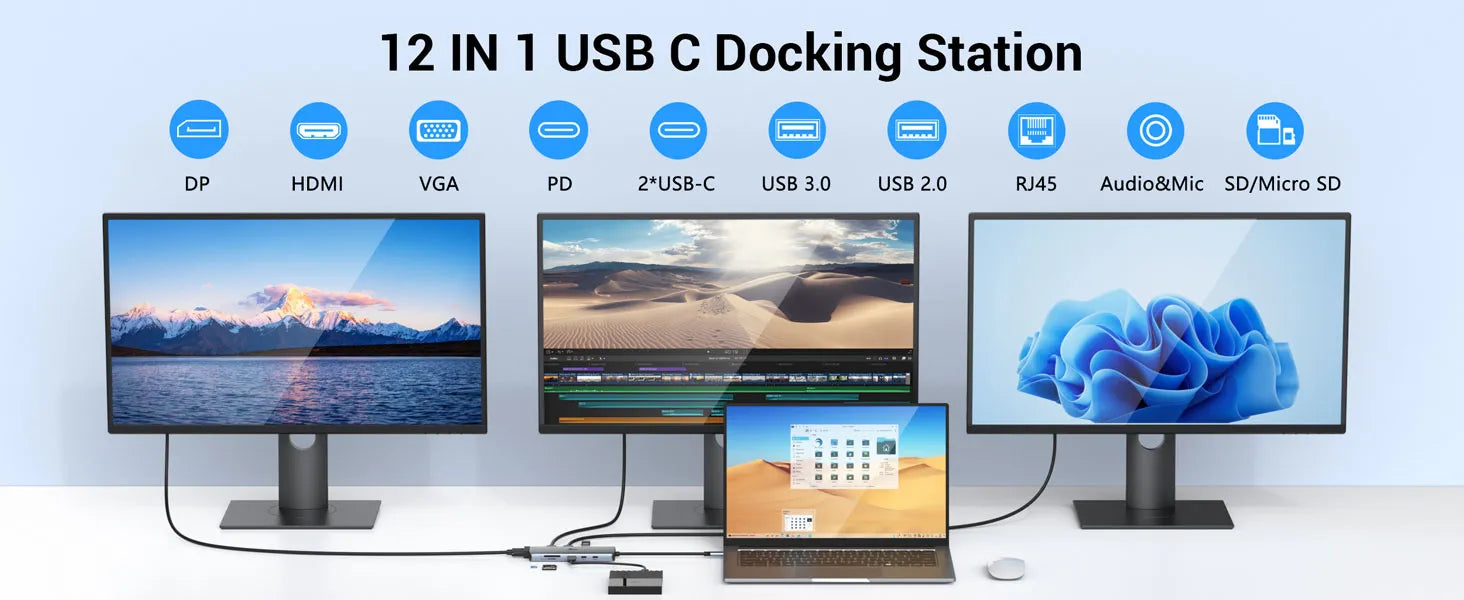 Lionwei USB C Docking Station Triple Display Adapter 12-IN-1