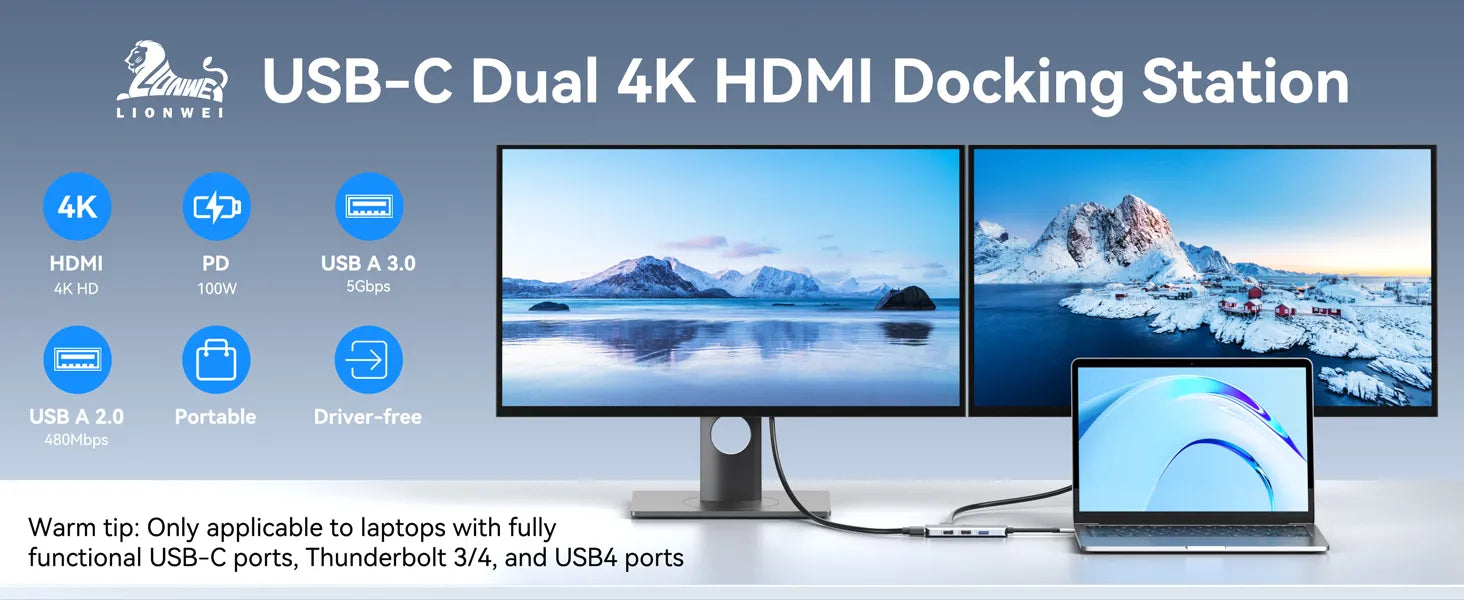 Lionwei USB C Docking Station Dual HDMI 6-IN-1