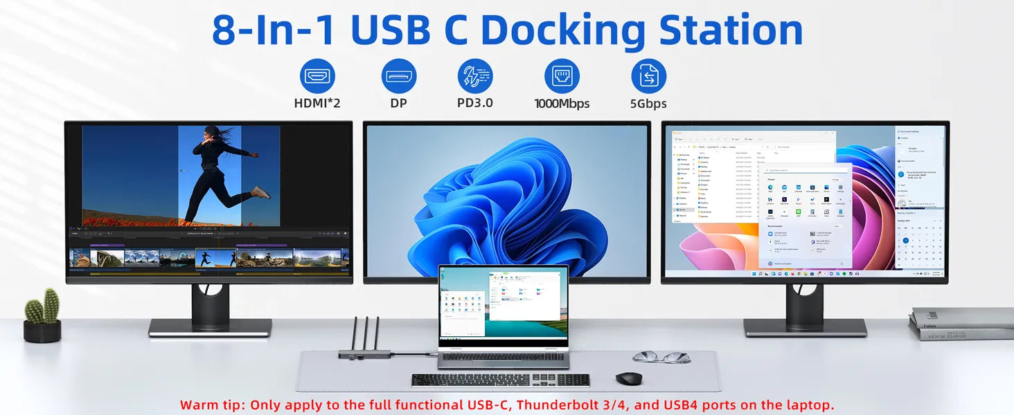 Lionwei Laptop USB C Docking Station Dual Monitor 8-IN-1