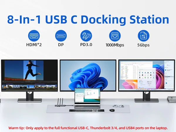 Lionwei Laptop USB C Docking Station Dual Monitor 8-IN-1