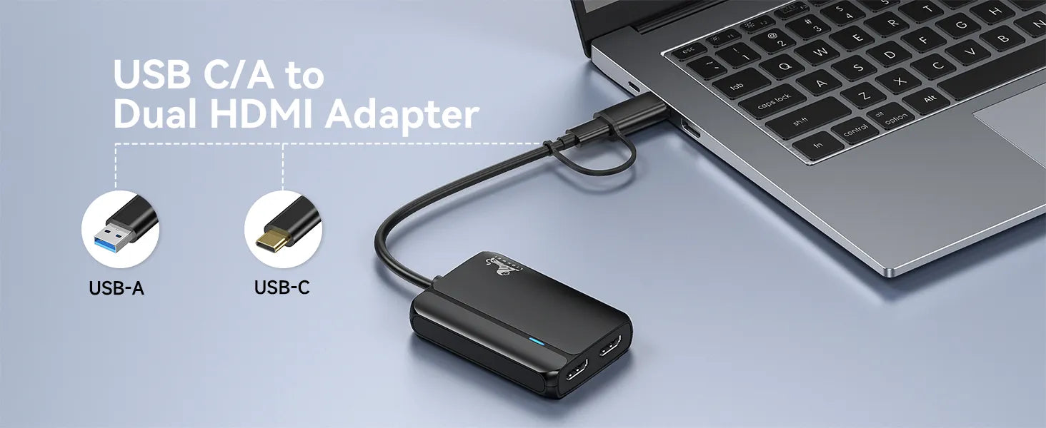 Lionwei USB 3.0 & USB C to Dual HDMI Adapter for MacBook Pro/Air