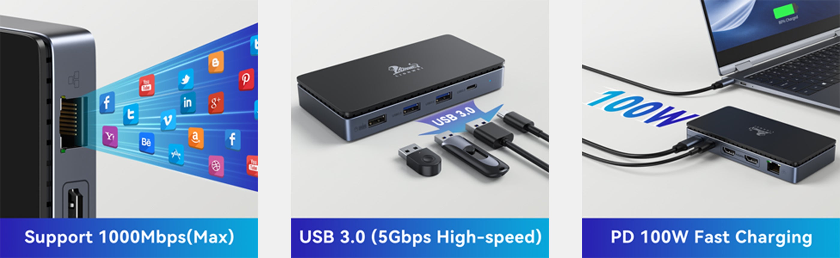 Lionwei USB C Docking Station Dual 4K HDMI 8-IN-1