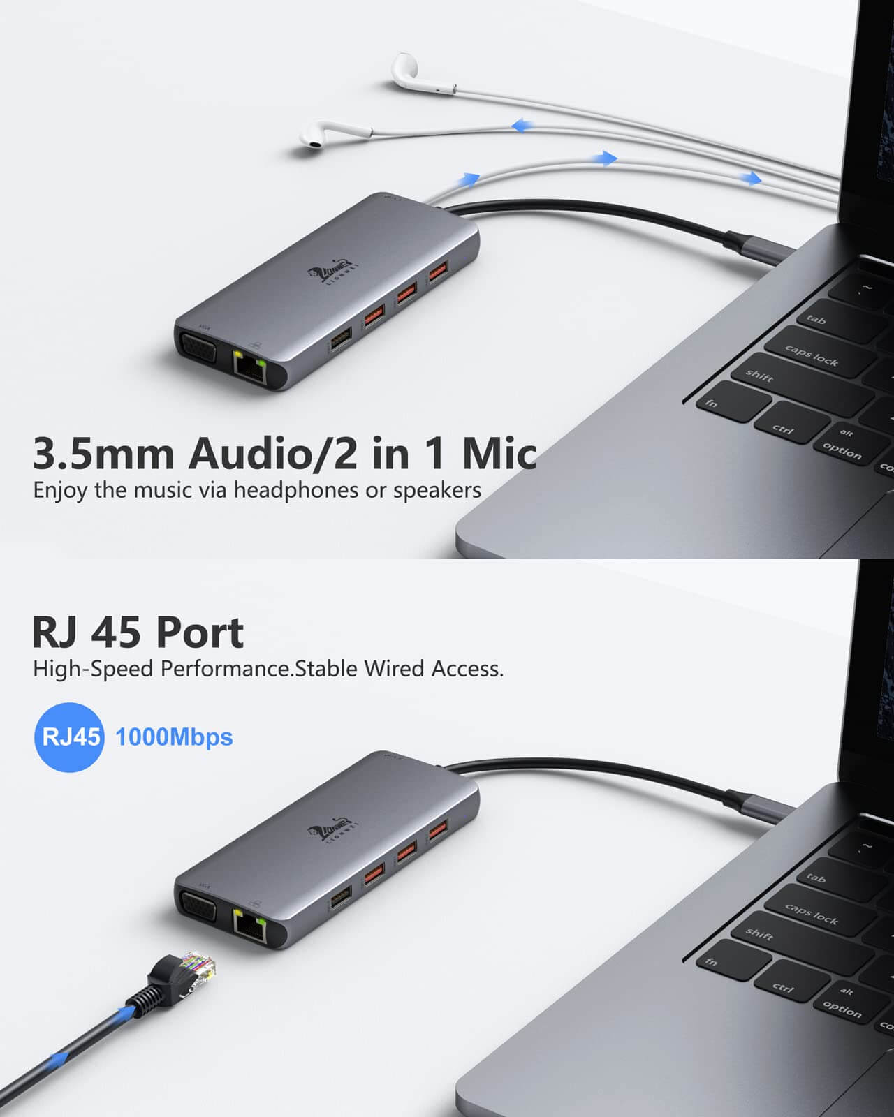 Lionwei 10 Gbps USB C Docking Station Triple Monitor 11-IN-1