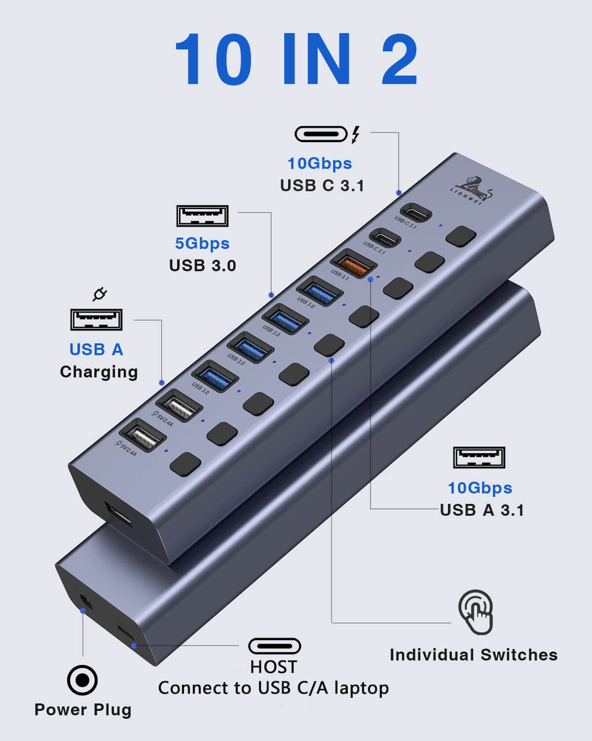 Usb Hub 10 1 Ports, Interface Equipment, 10 Port Usb 2.0 Hub