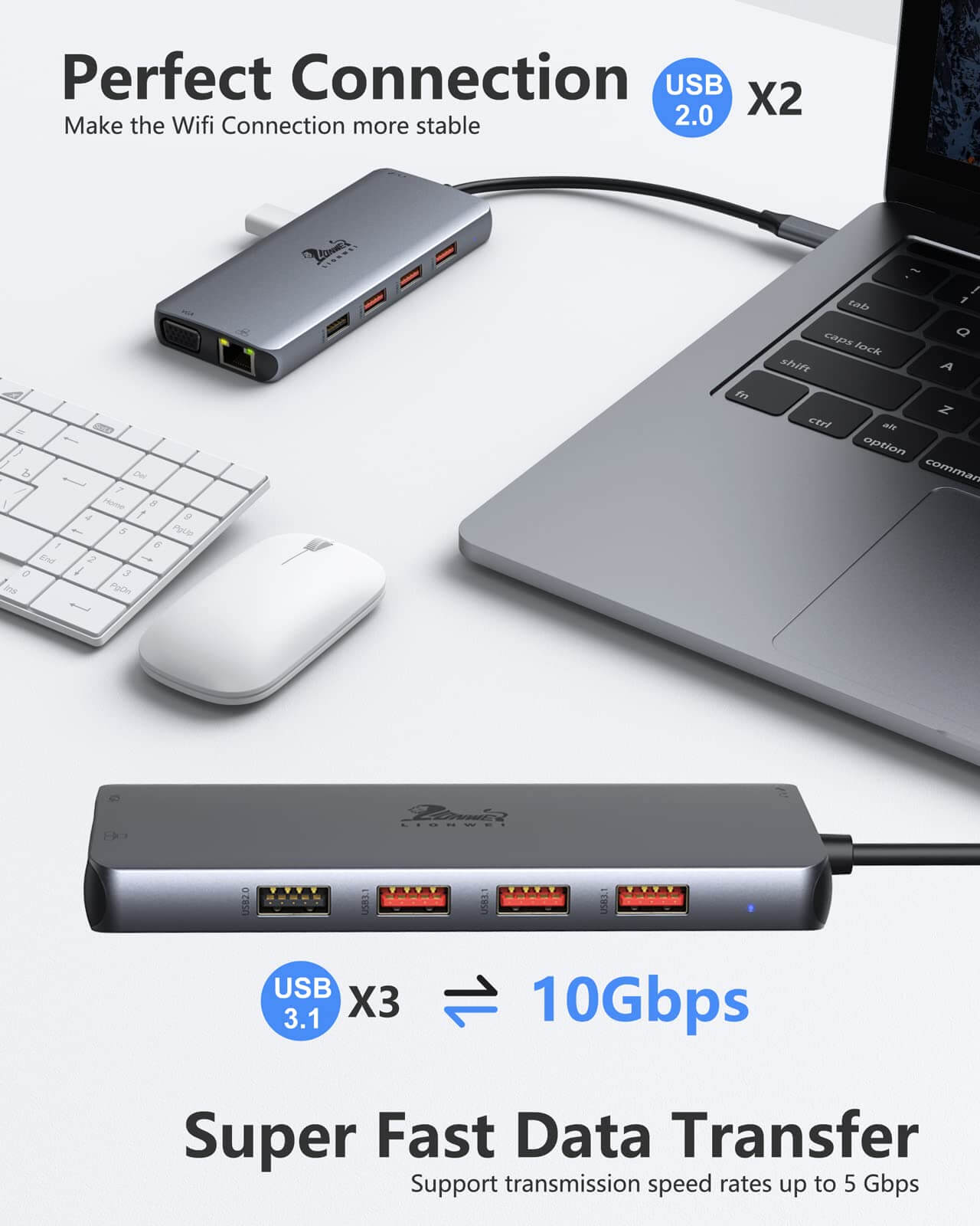 Lionwei 10 Gbps USB C Docking Station Triple Monitor 11-IN-1