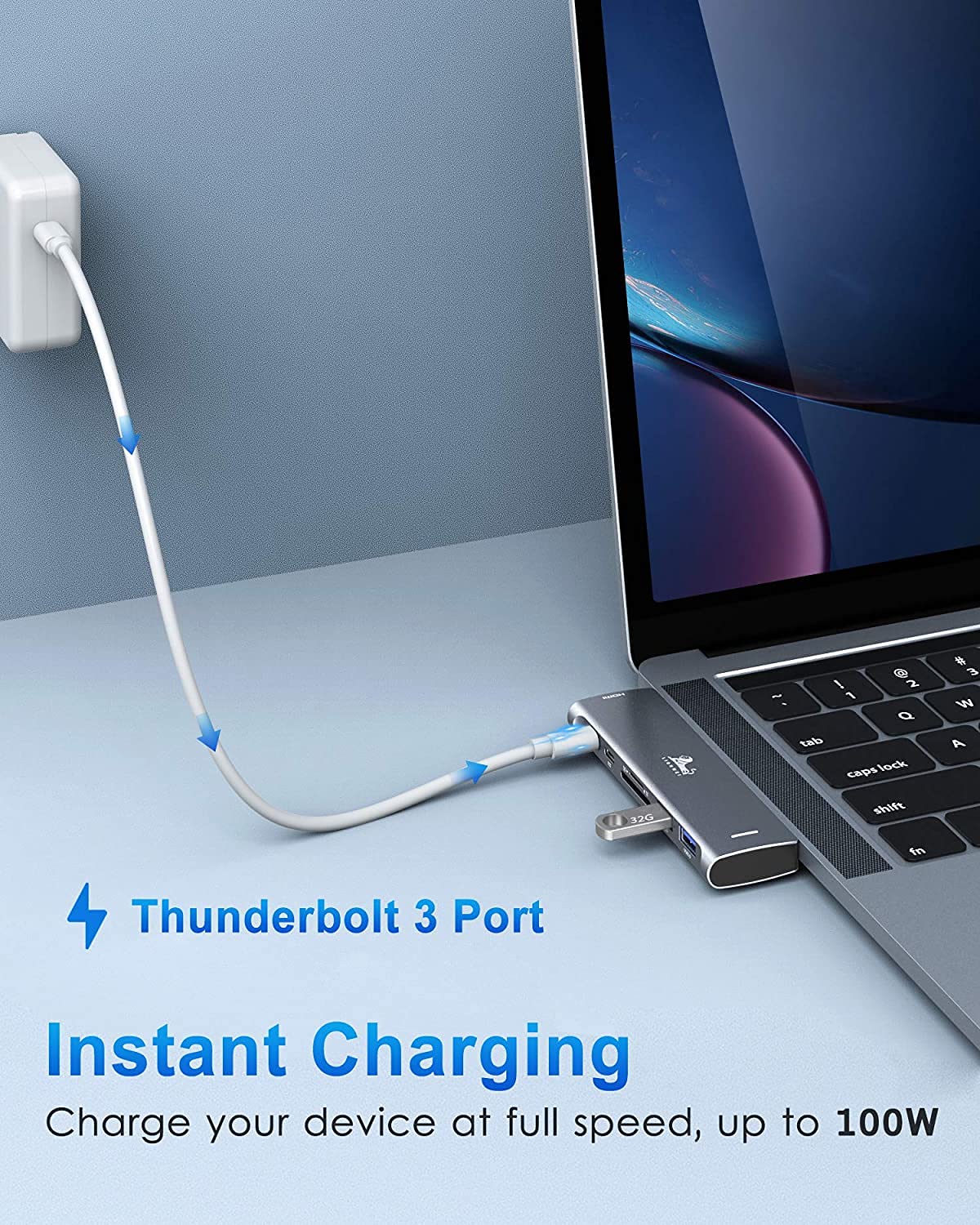 MacBook USB C Hub, 7 in 2 USB-C Adapter with Thunderbolt 3 Port, 100W Power  Supply, 4K HDMI, SD/TF Card Reader (7-in-2 USB C Hub for MacBook)